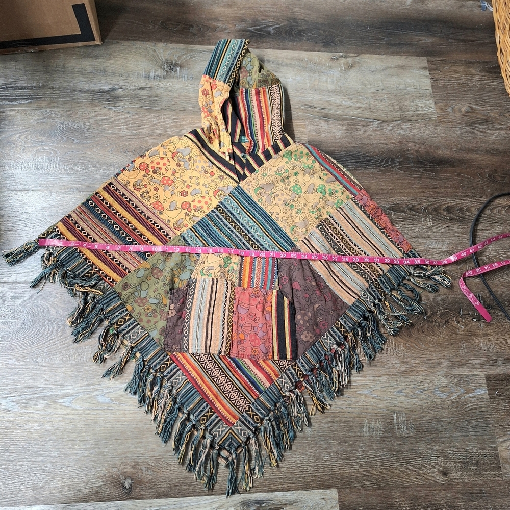 Kathmandu Imports Mushroom Patchwork Fringed Poncho, 100% Cotton, Size S/M? - Picture 12 of 14